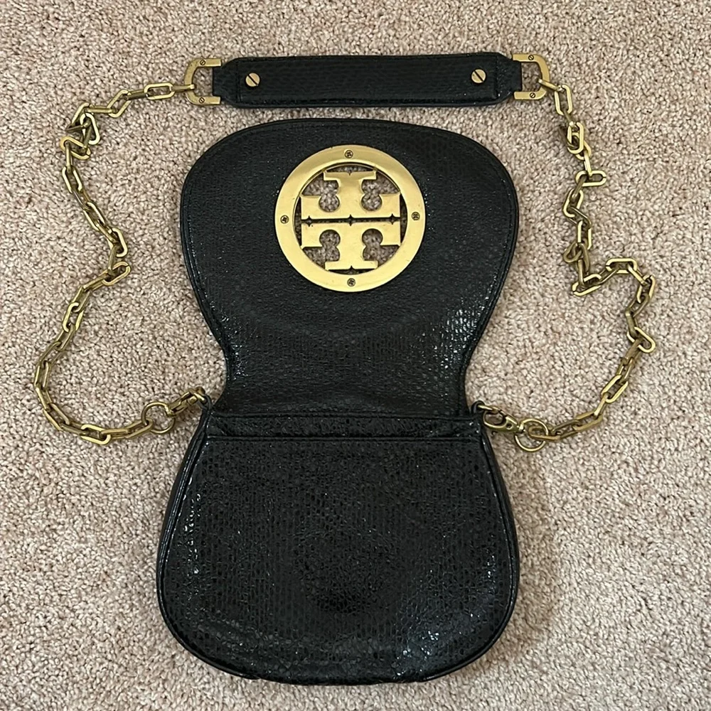 Tory Burch Snakeskin Crossbody - Black